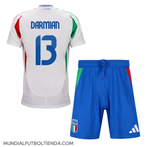 Camiseta Italia Matteo Darmian #13 Segunda Equipación Replica Eurocopa 2024 para niños mangas cortas (+ Pantalones cortos)